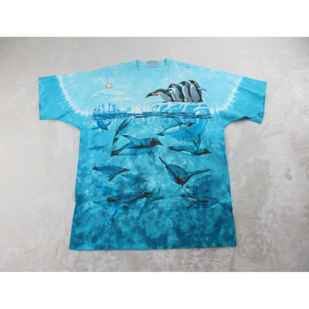 VINTAGE Liquid Blue Shirt Mens Large Blue Penguins Double Sided Cotton USA‎ 90s*